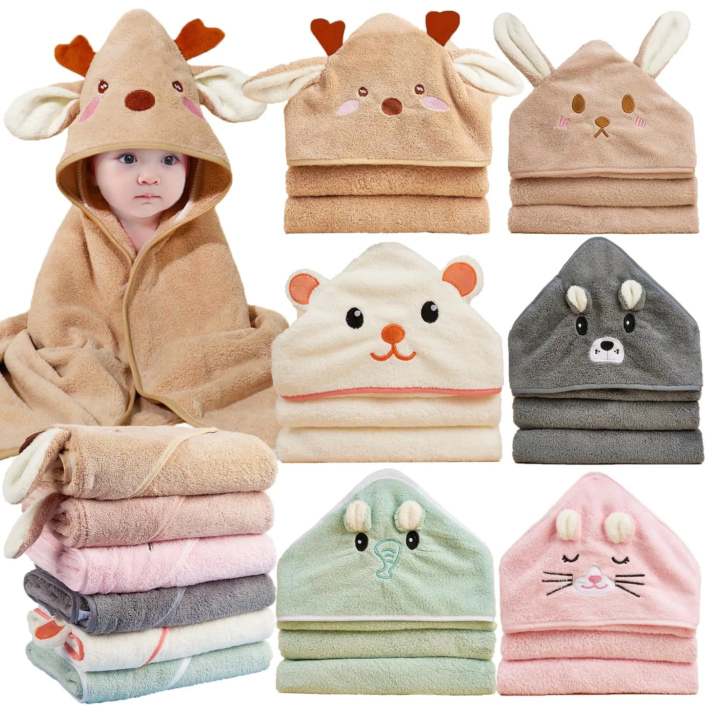6pack Hooded Baby Swaddles Premium Ultra Soft