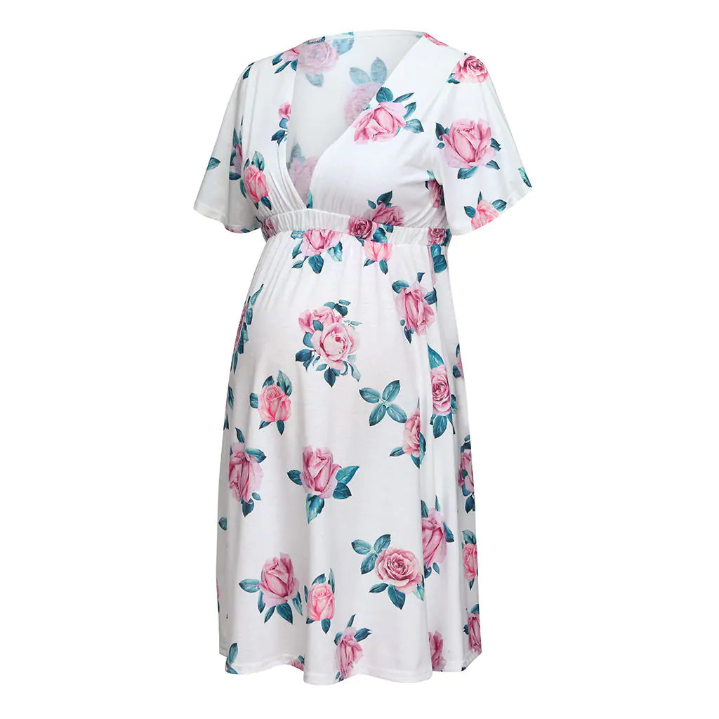 Floral Waist-Cinching Dress for Maternity Wear