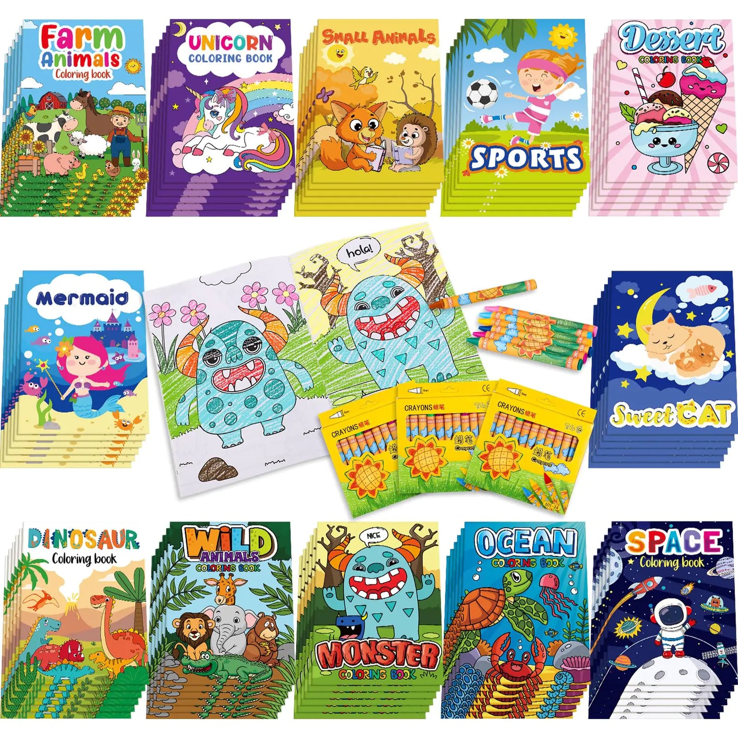 144 Pcs Coloring Books with Crayons for Kids