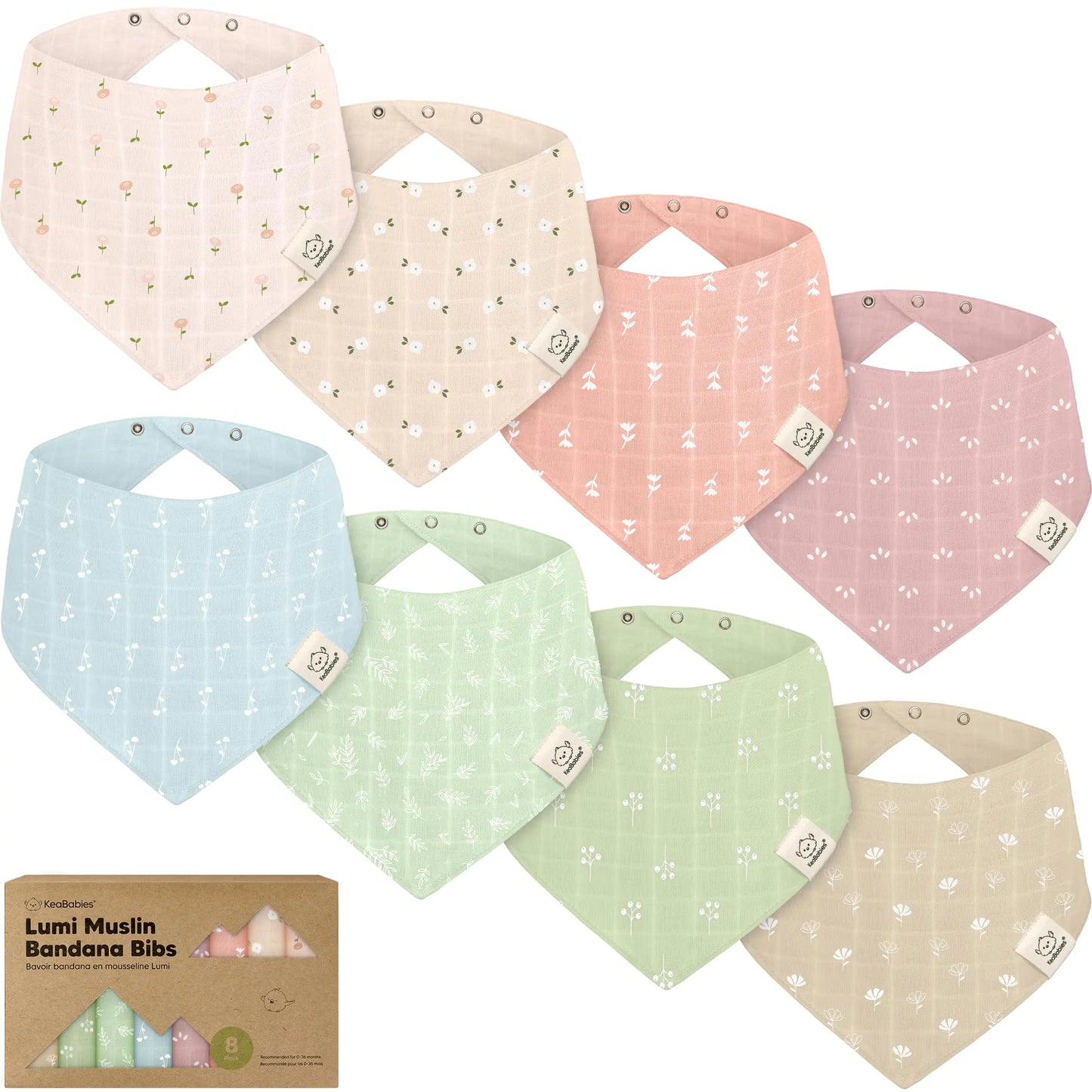 8-Pack Muslin Bibs for Baby Girls Baby Boys