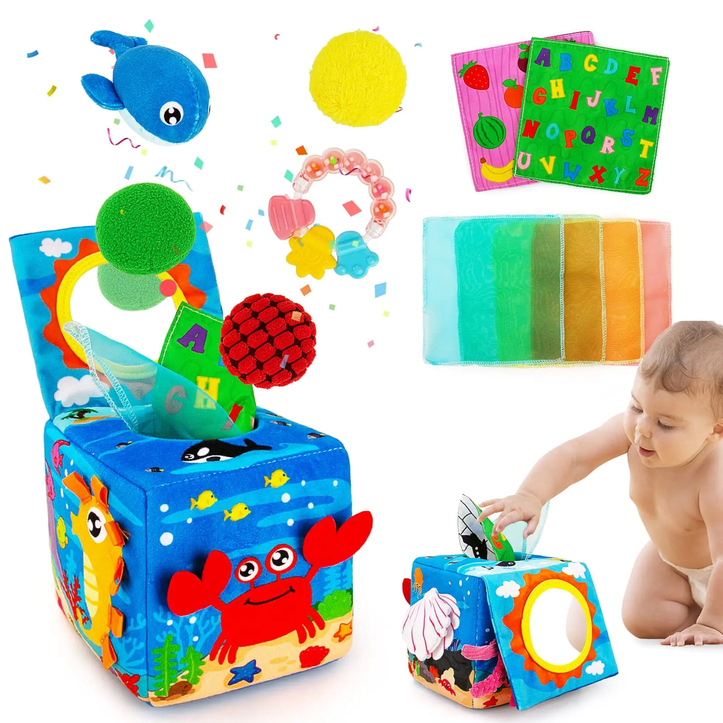 Tummy Time Baby Sensory Tissue Box Toy