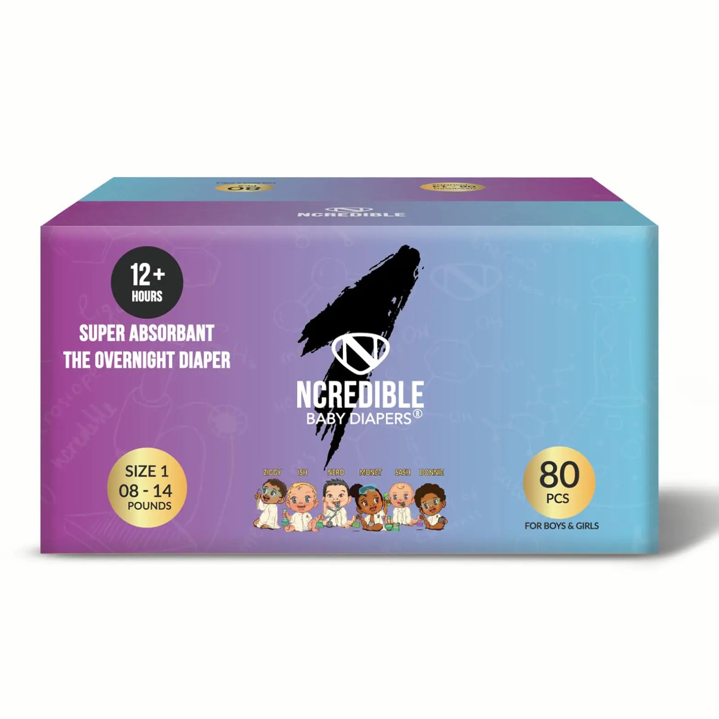 Overnight Baby Diapers 12+ Hour Use Size 1 (8-14 lbs)