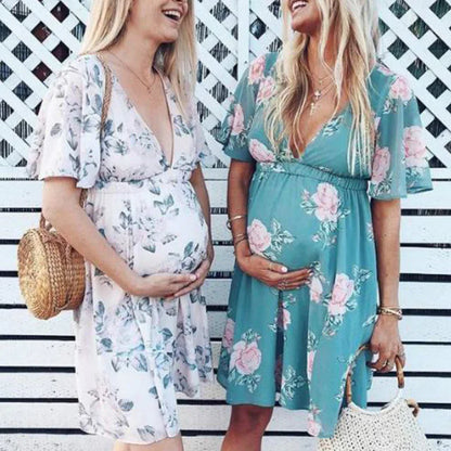 Floral Waist-Cinching Dress for Maternity Wear