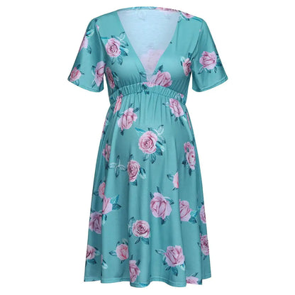 Floral Waist-Cinching Dress for Maternity Wear