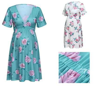 Floral Waist-Cinching Dress for Maternity Wear
